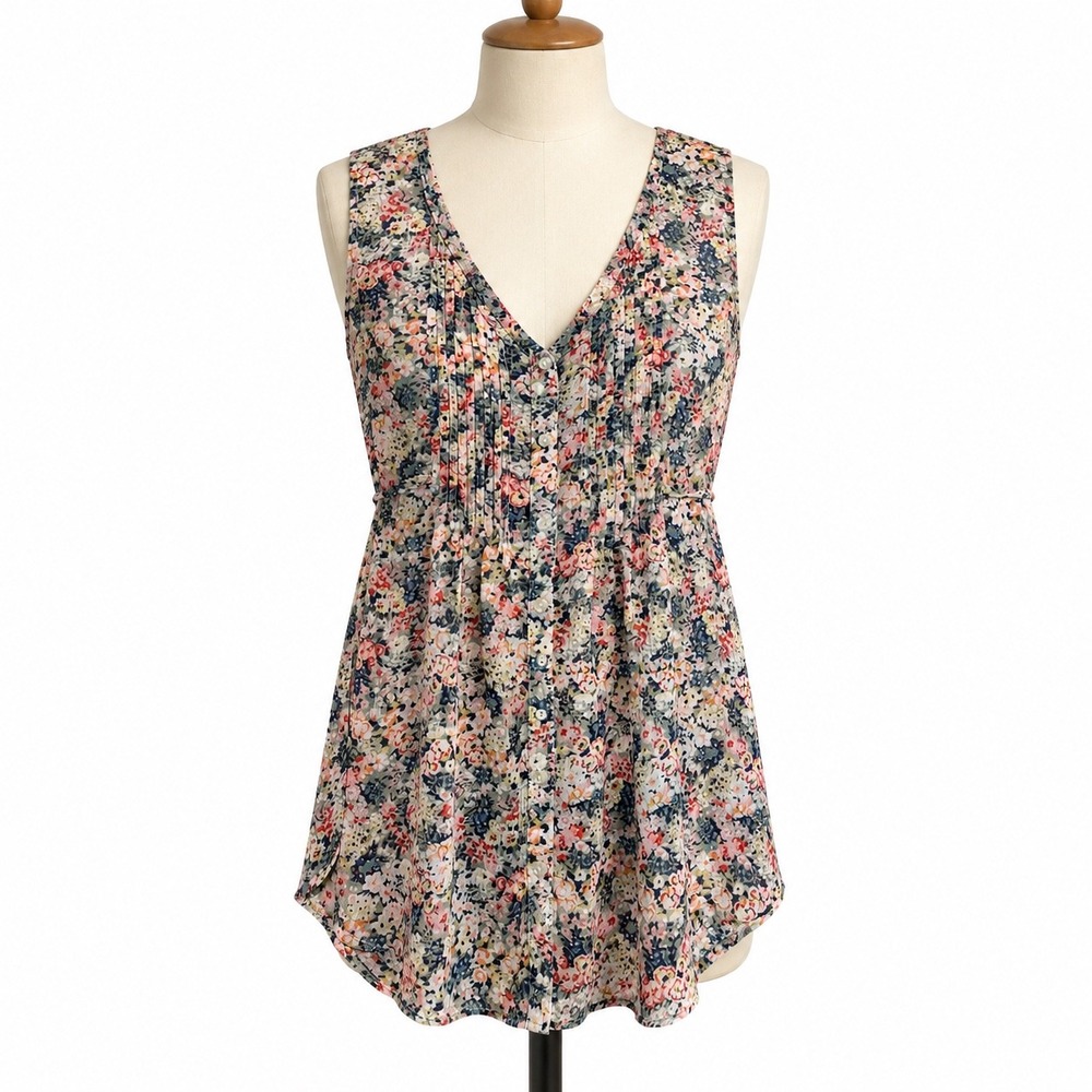 American Rag Women's‎ Floral Pintuck Sleeveless Cottagecore Boho Blouse Small